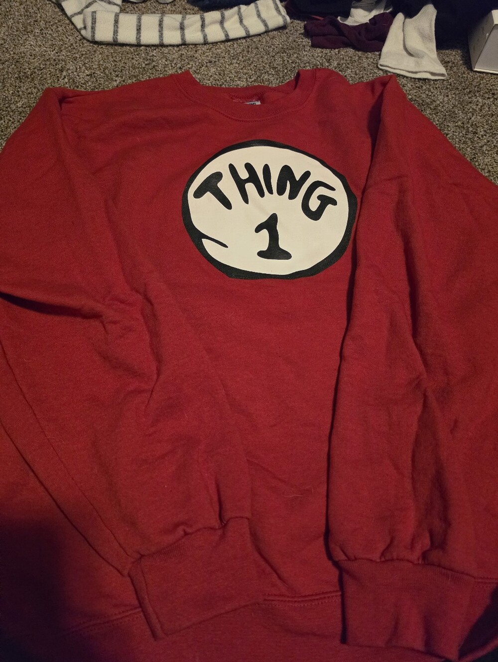 Jerzees Izaak Walton Inn Red 'Thing 1' And'Thing 2' Graphic Crewneck Sweater